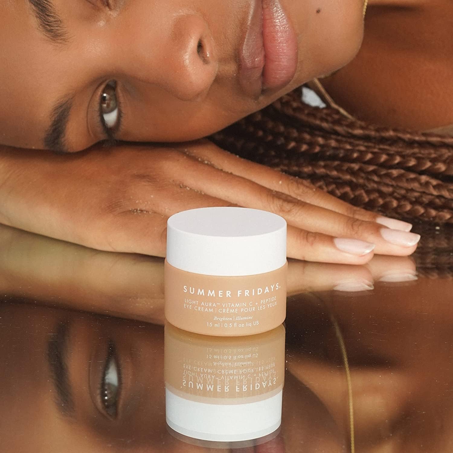 Summer Fridays before-and-after swipe showing visible brighter under-eyes
