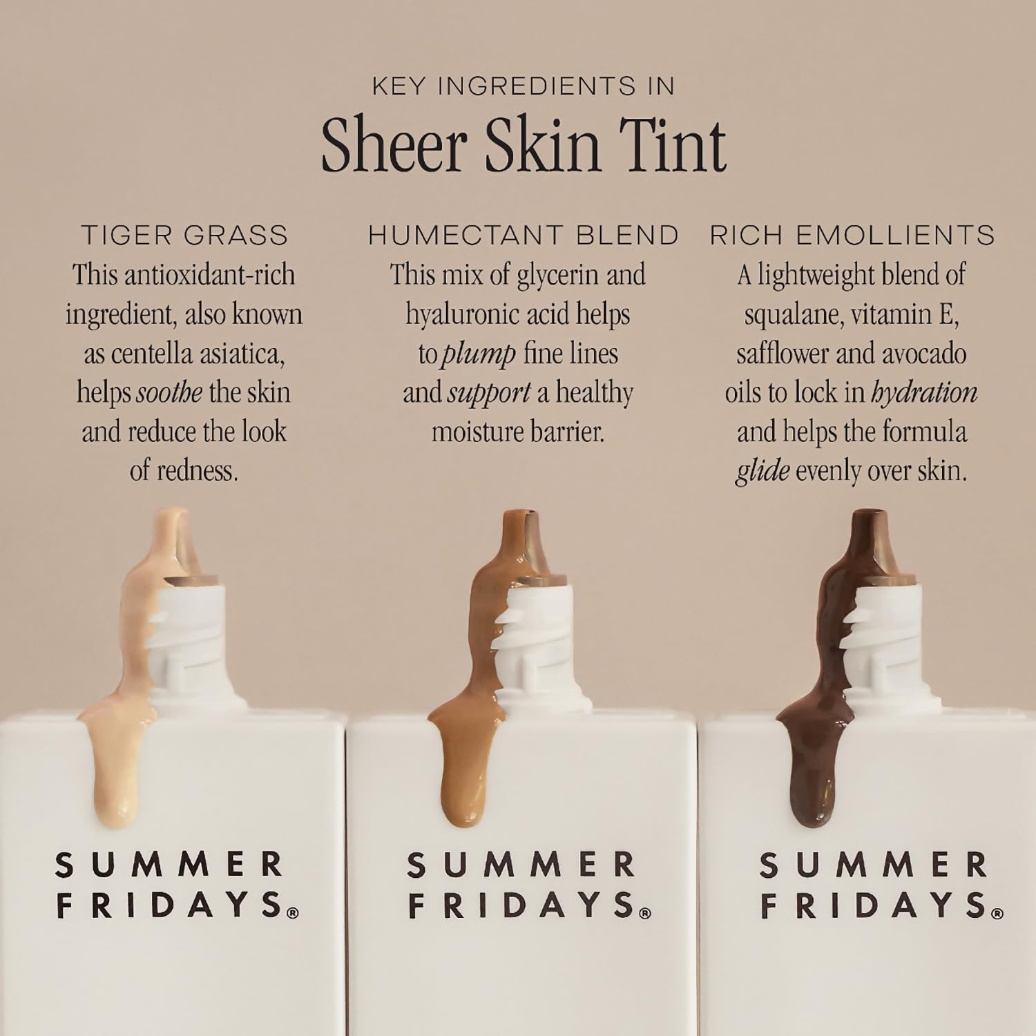 Summer Fridays ingredients panel highlighting hyaluronic acid and oils