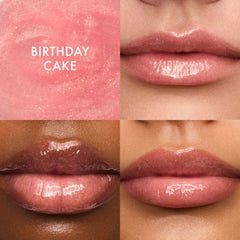 Summer Fridays Strawberry Soft Serve swiped on lips for fresh pink tint and shine