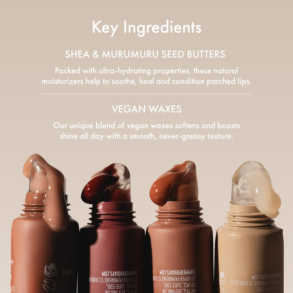 Spread of lip balm texture displaying Summer Fridays soothing, non-sticky finish