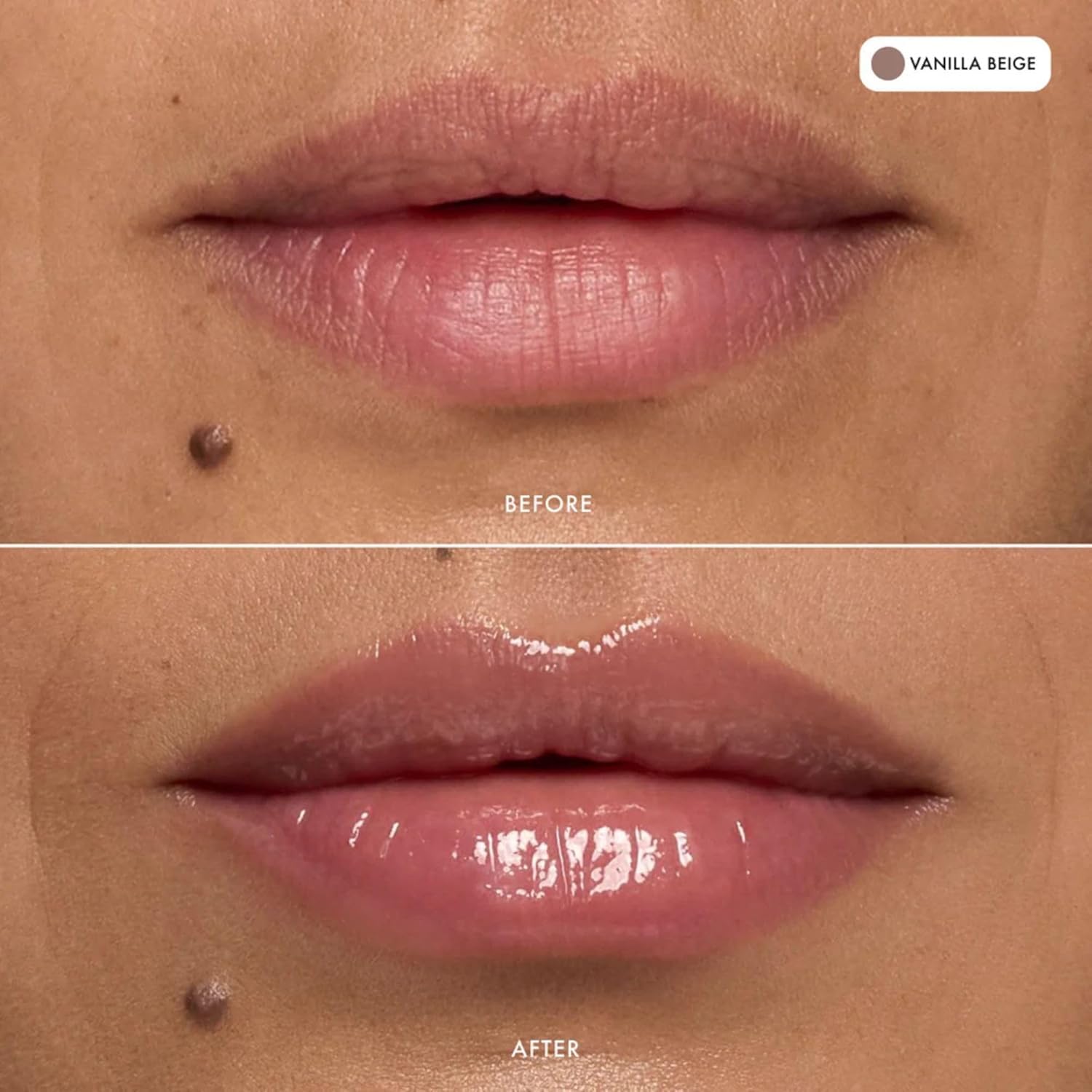 Summer Fridays Vanilla balm applied on lips showing clear glossy hydration