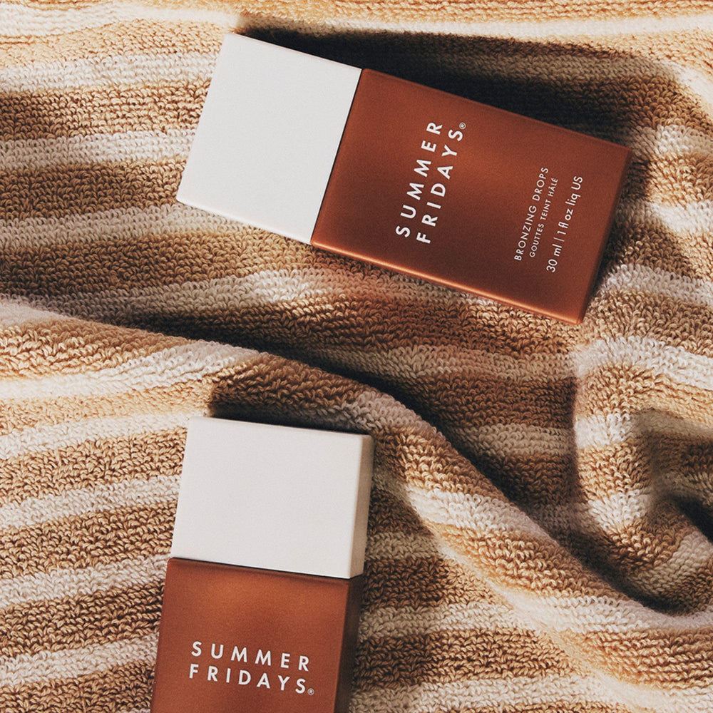 Summer Fridays vanity lifestyle shot showing product in routine for effortless glow