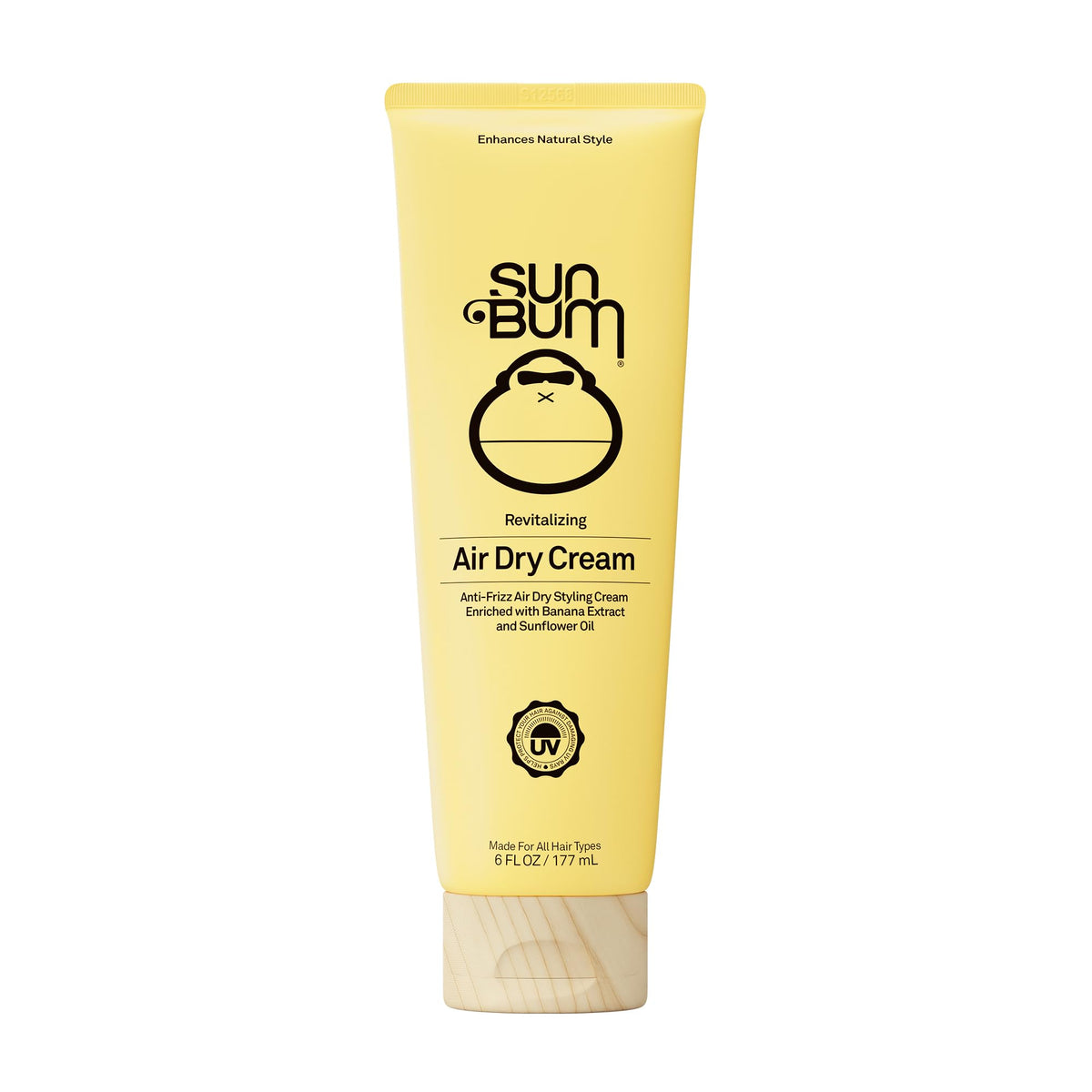 Sun Bum front packaging of air dry cream showcasing product and benefit of frizz control
