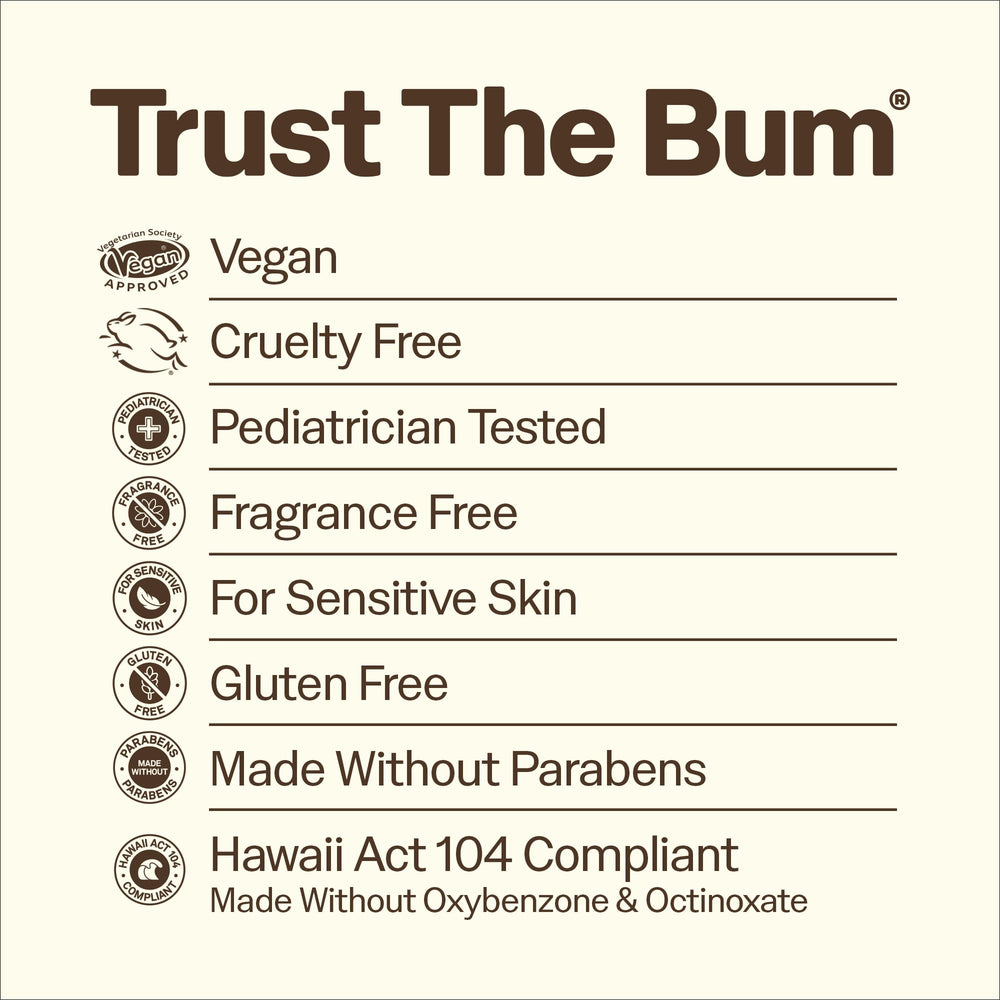 Sun Bum 3 oz tube next to passport showing travel-friendly size benefit