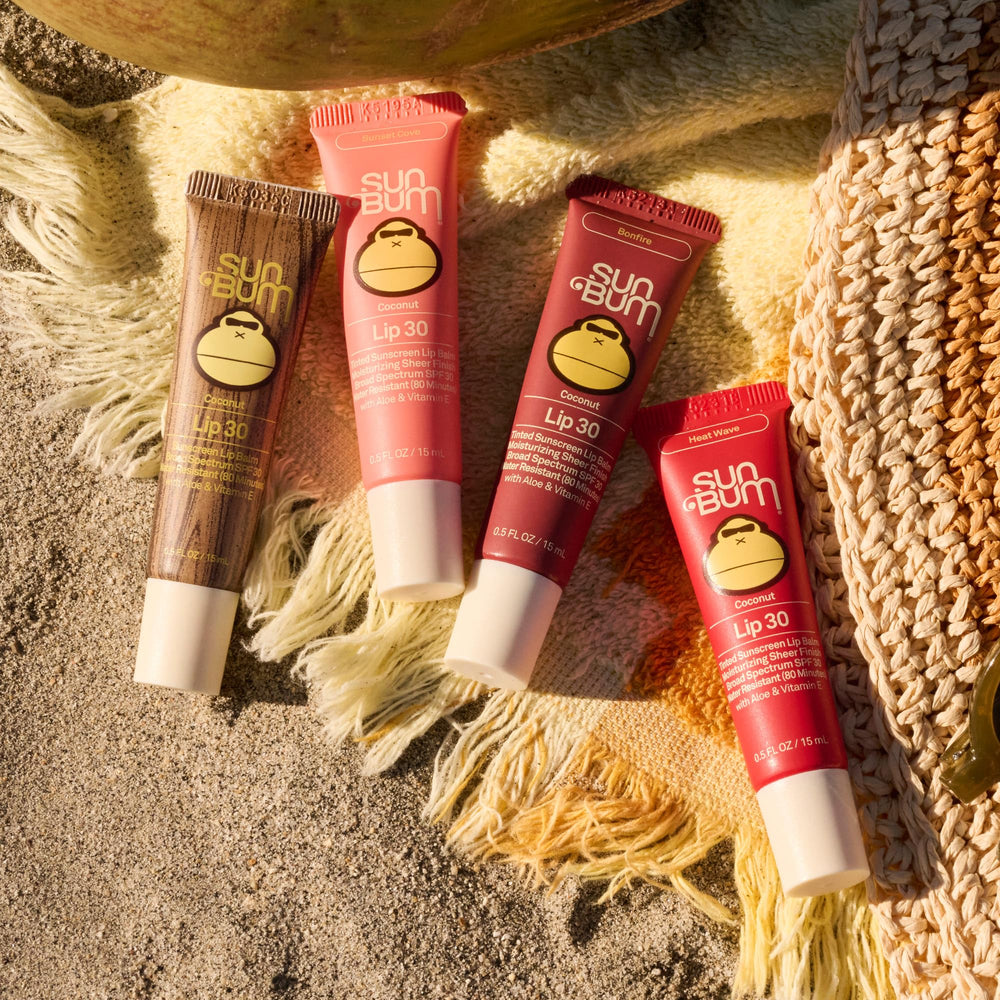 Sun Bum Bonfire ingredient label highlighting aloe, vitamin E, reef safety