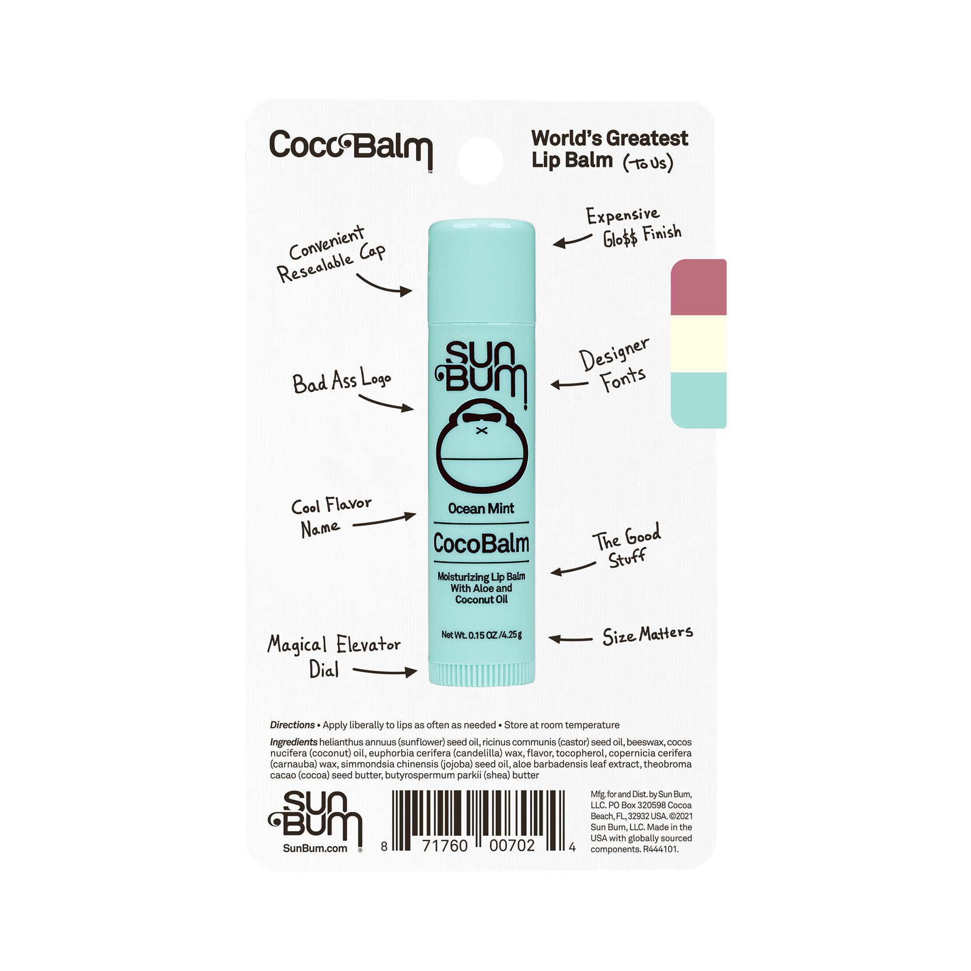 Sun Bum cocobalm on lips at sunset lifestyle shot suggesting soft, conditioned lips after use outdoors