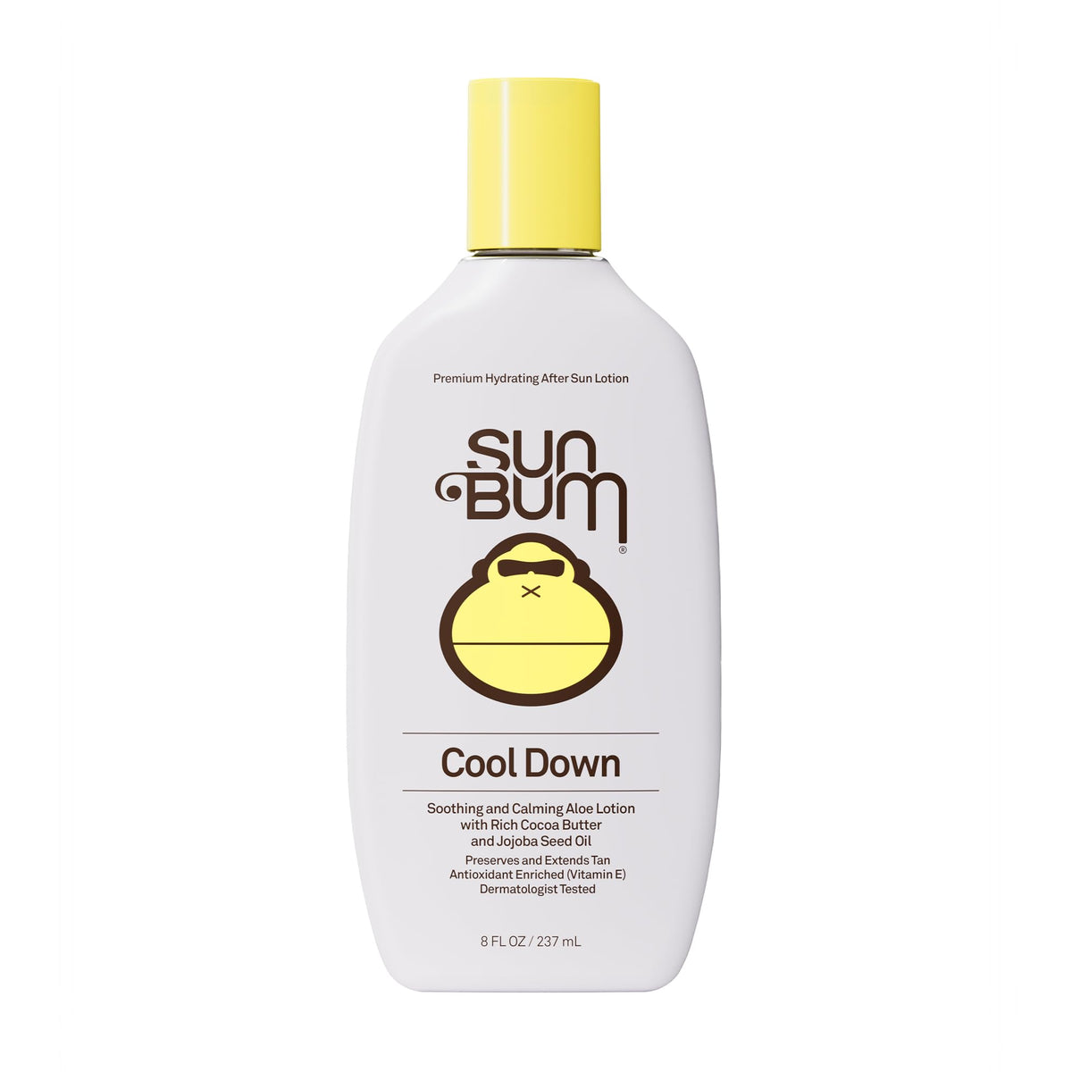 Sun Bum Cool Down front bottle showing branding and size, soothes skin quickly
