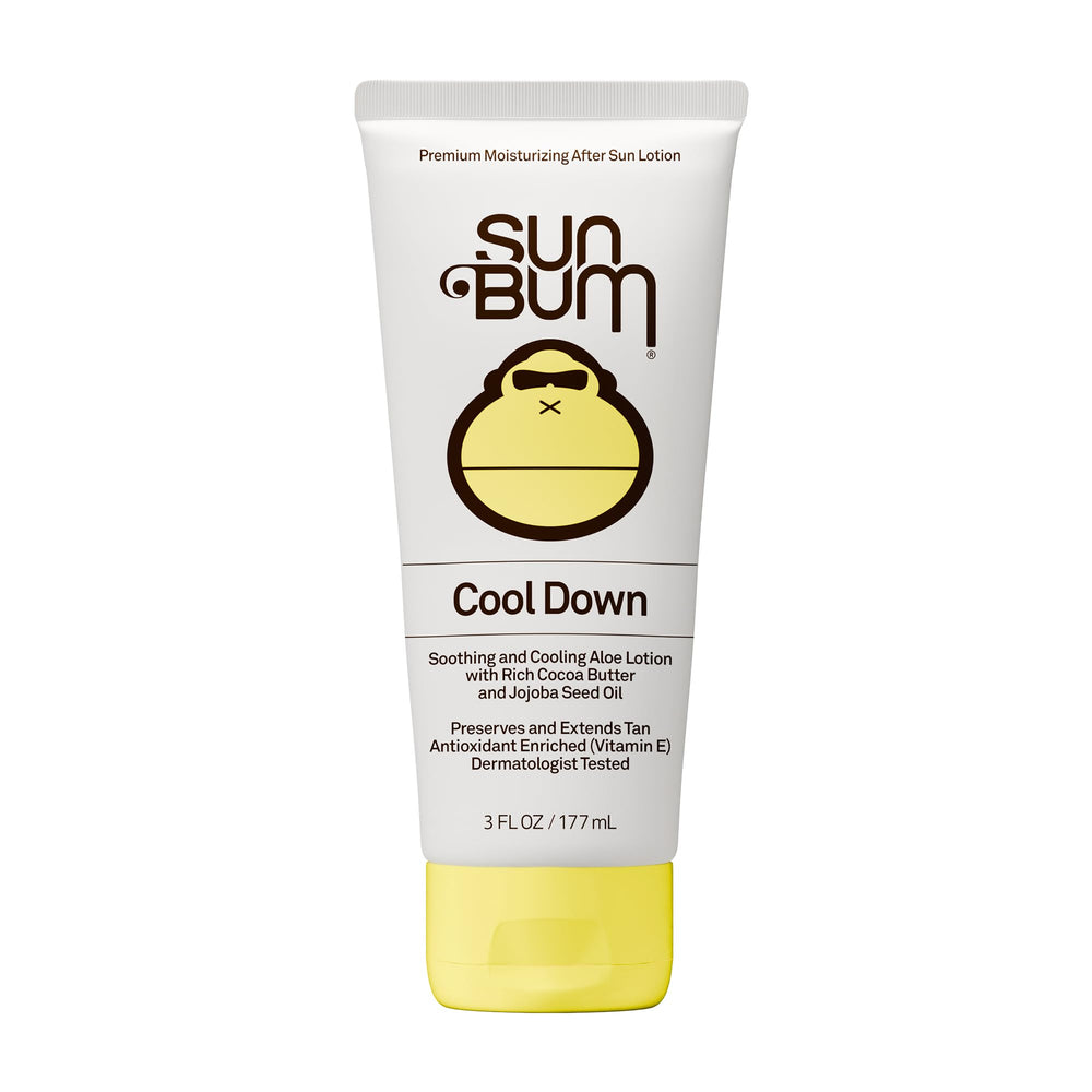 Sun Bum Cool Down front packaging showing 3 oz travel tube and branding benefits