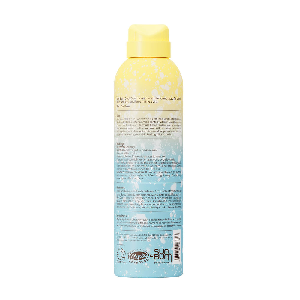 Sun Bum bottle on beach towel illustrating post-sun refresh and comfort