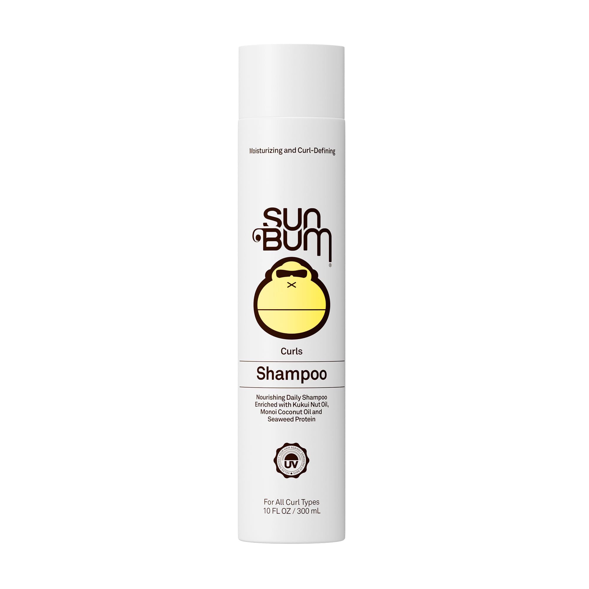 Sun Bum front bottle showing label and 10 oz size, highlights moisturizing benefits
