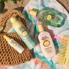 Sun Bum mist texture being applied to skin for gentle hydration and calm