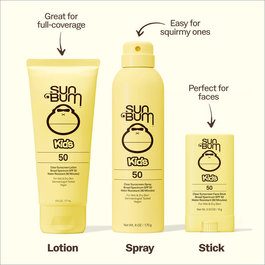 Sun Bum clear face stick close-up of application showing no white residue and quick coverage