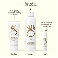 Close-up mist texture from Sun Bum spray showing even mineral coverage and quick application benefit