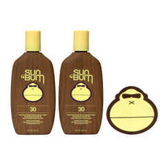 Sun Bum bottle front packaging showing SPF 30 and branding benefits