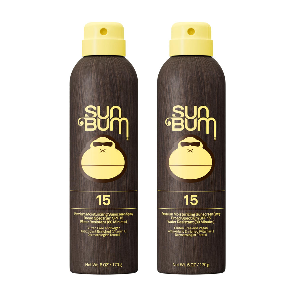 Sun Bum front packaging showing SPF 15 and twin 6 oz cans for quick protection