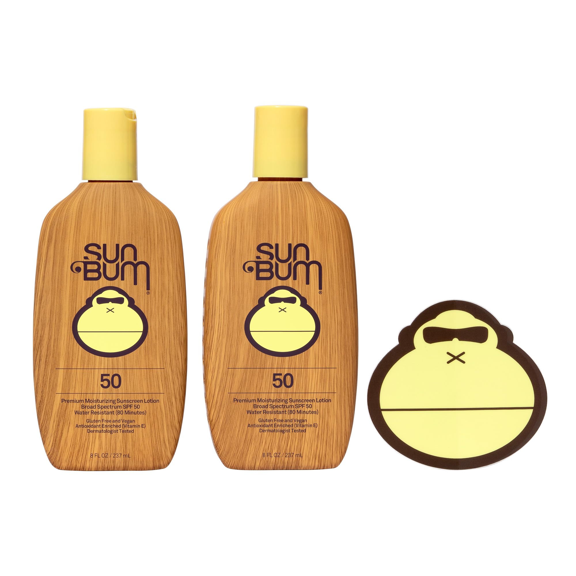 Sun Bum front packaging showing SPF 50 and sticker benefit
