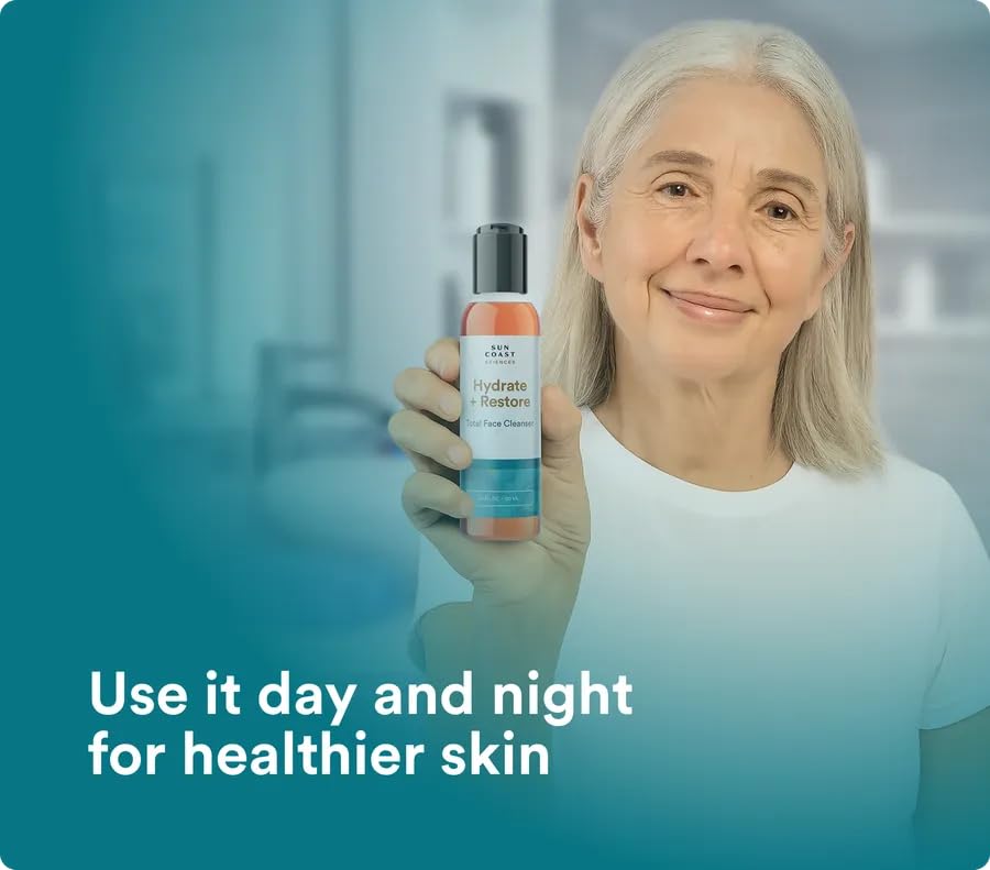 SUN COAST SCIENCES bottle on bathroom counter suggesting daily routine