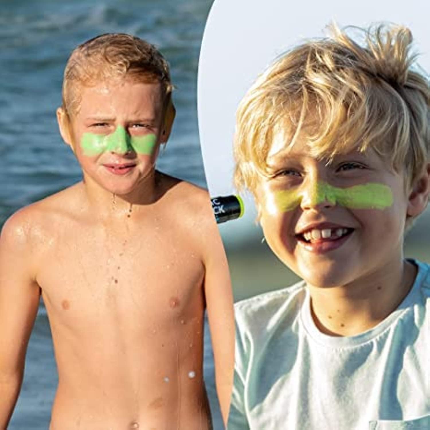 Sun Zapper family at the beach applying sticks illustrating water-resistant protection during play