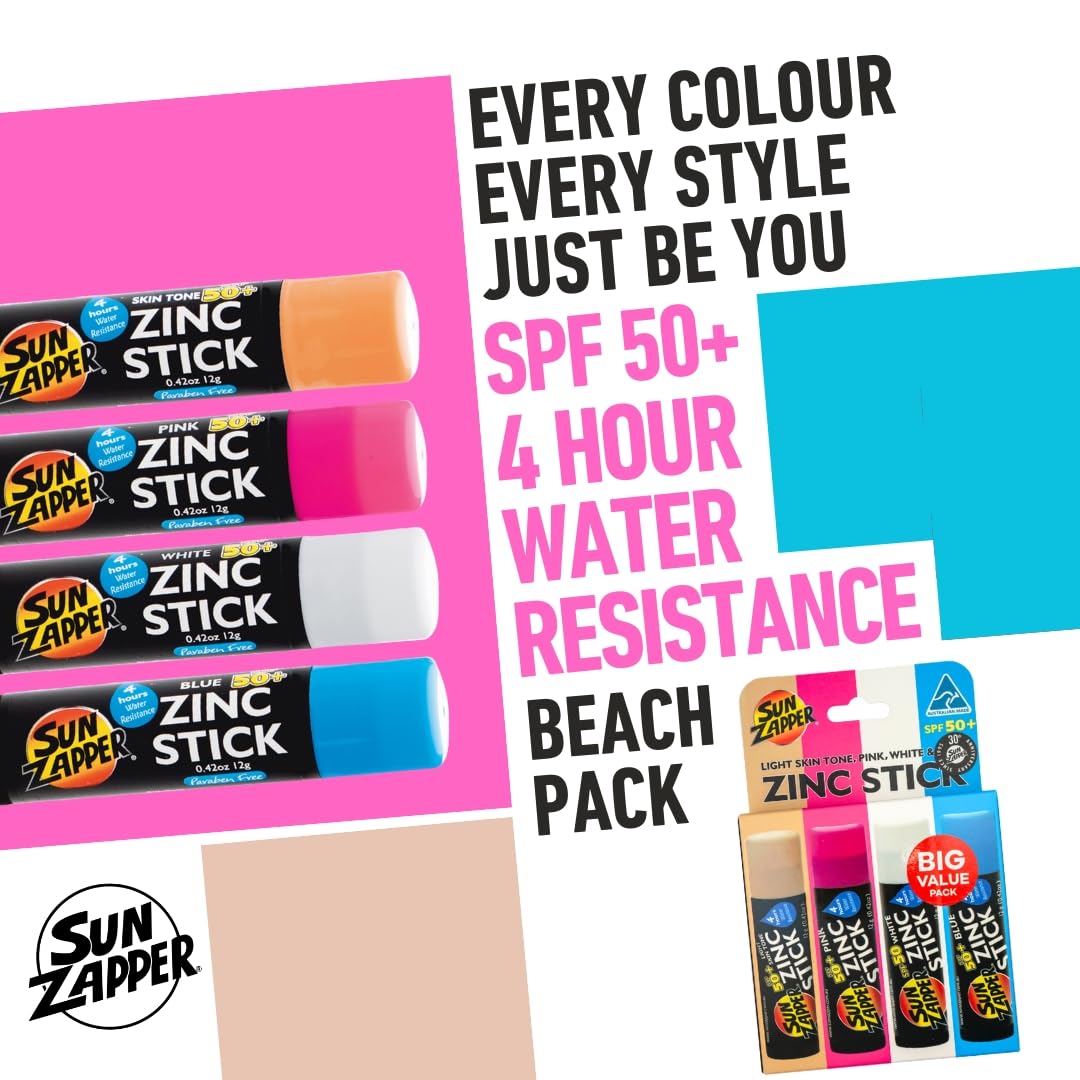 Sun Zapper stick close-up showing solid zinc tip for precise, mess-free application benefit