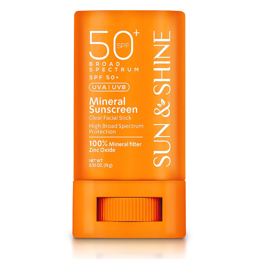 SUN&SHINE stick front view showing compact travel-ready sunscreen