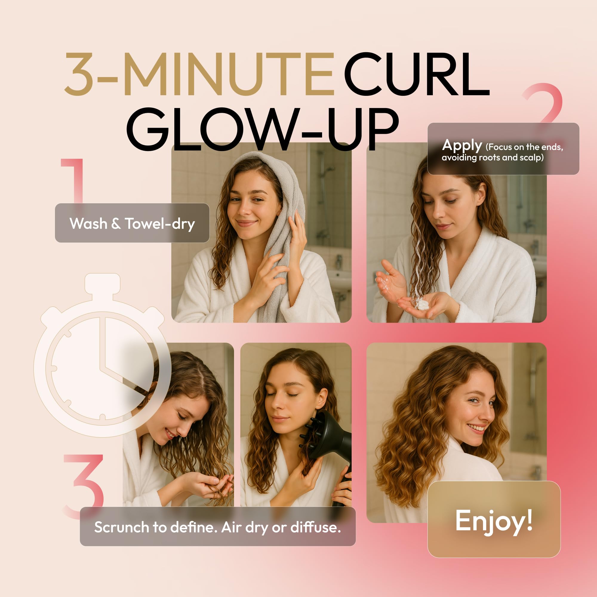 SUNATORIA curl cream on bathroom shelf conveying daily routine convenience