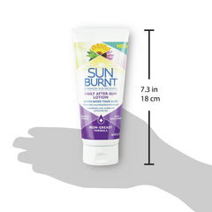 Sunburnt lotion in a beach setting showing portable after-sun relief benefit