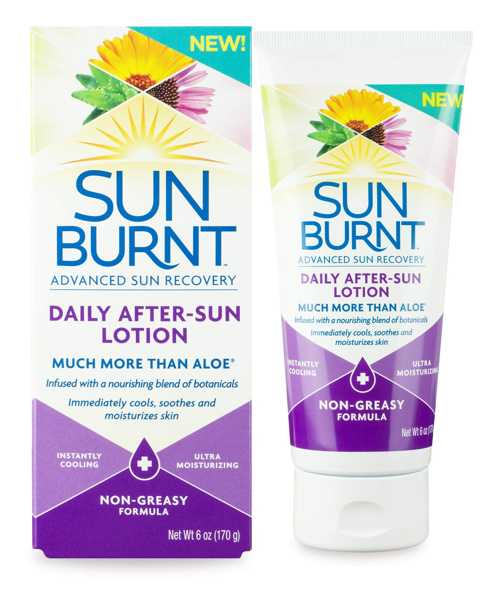Sunburnt front packaging shows 6 oz lotion and cooling benefit