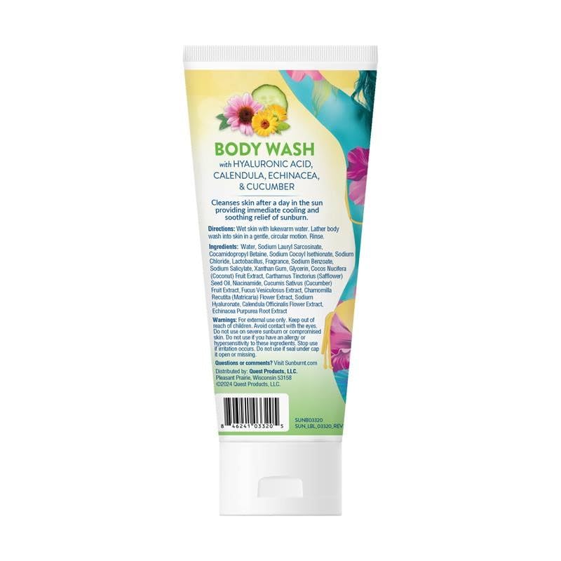 Sunburnt ingredient label with calendula and cucumber promoting calming benefits