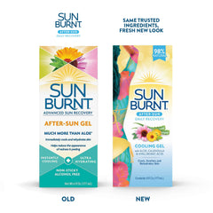Sunburnt gel being squeezed onto hand to show easy application and cooling