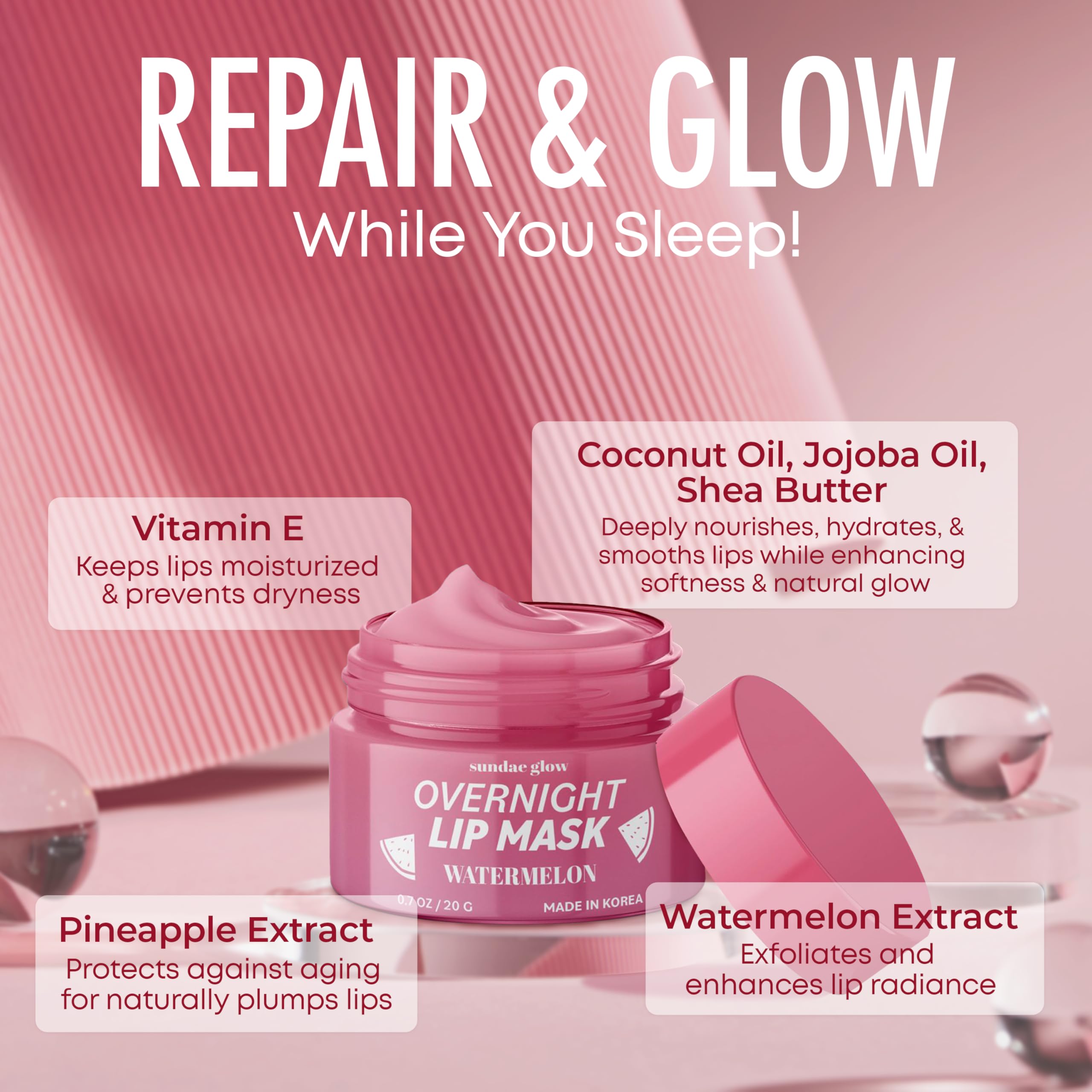 Sundae Glow applying mask to lips demonstrating overnight repair