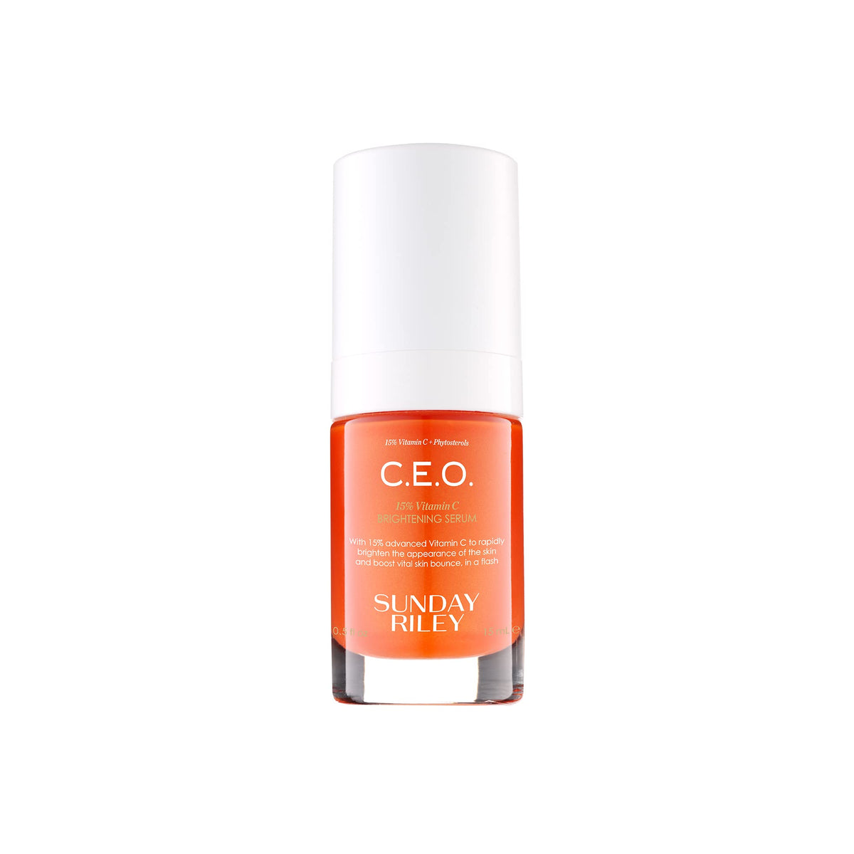 Sunday Riley bottle front view showing brightening serum benefits