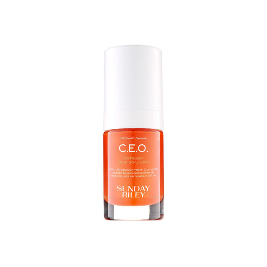 Sunday Riley bottle front view showing brightening serum benefits