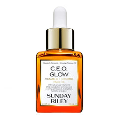 Sunday Riley bottle front view showing product and branding for brightening