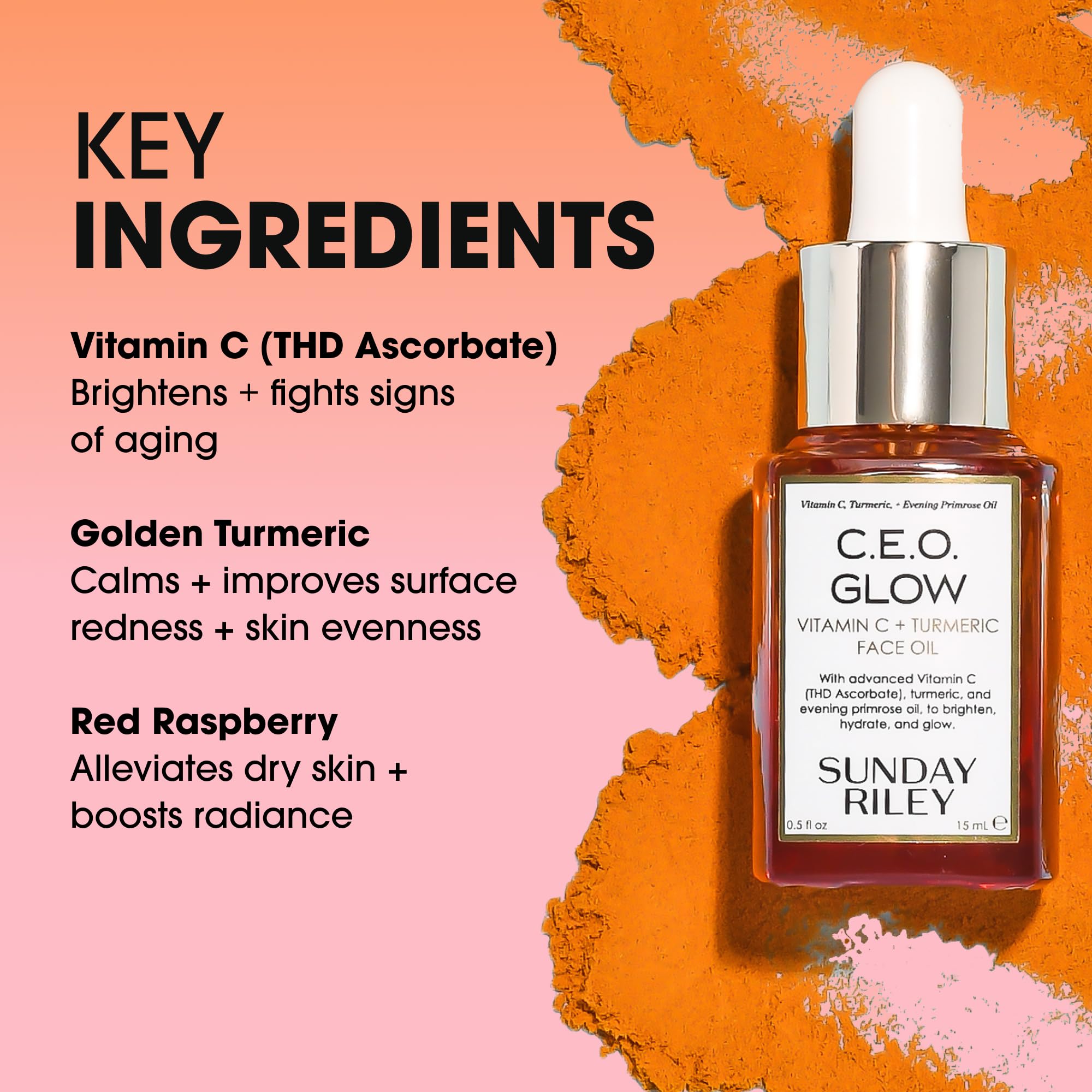 Close-up of turmeric and raspberry seeds with bottle, showing natural ingredients and antioxidant benefit