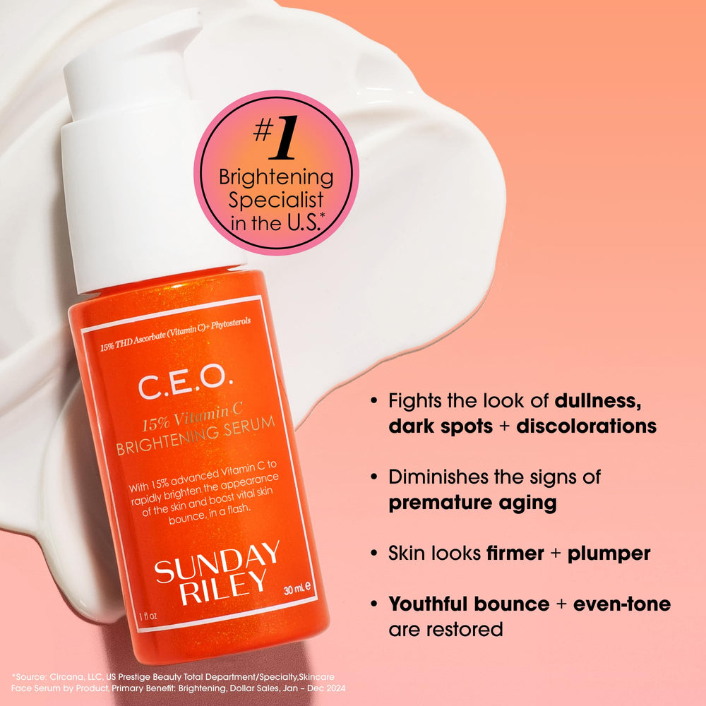 Sunday Riley label close-up highlighting ingredients and clarity benefits