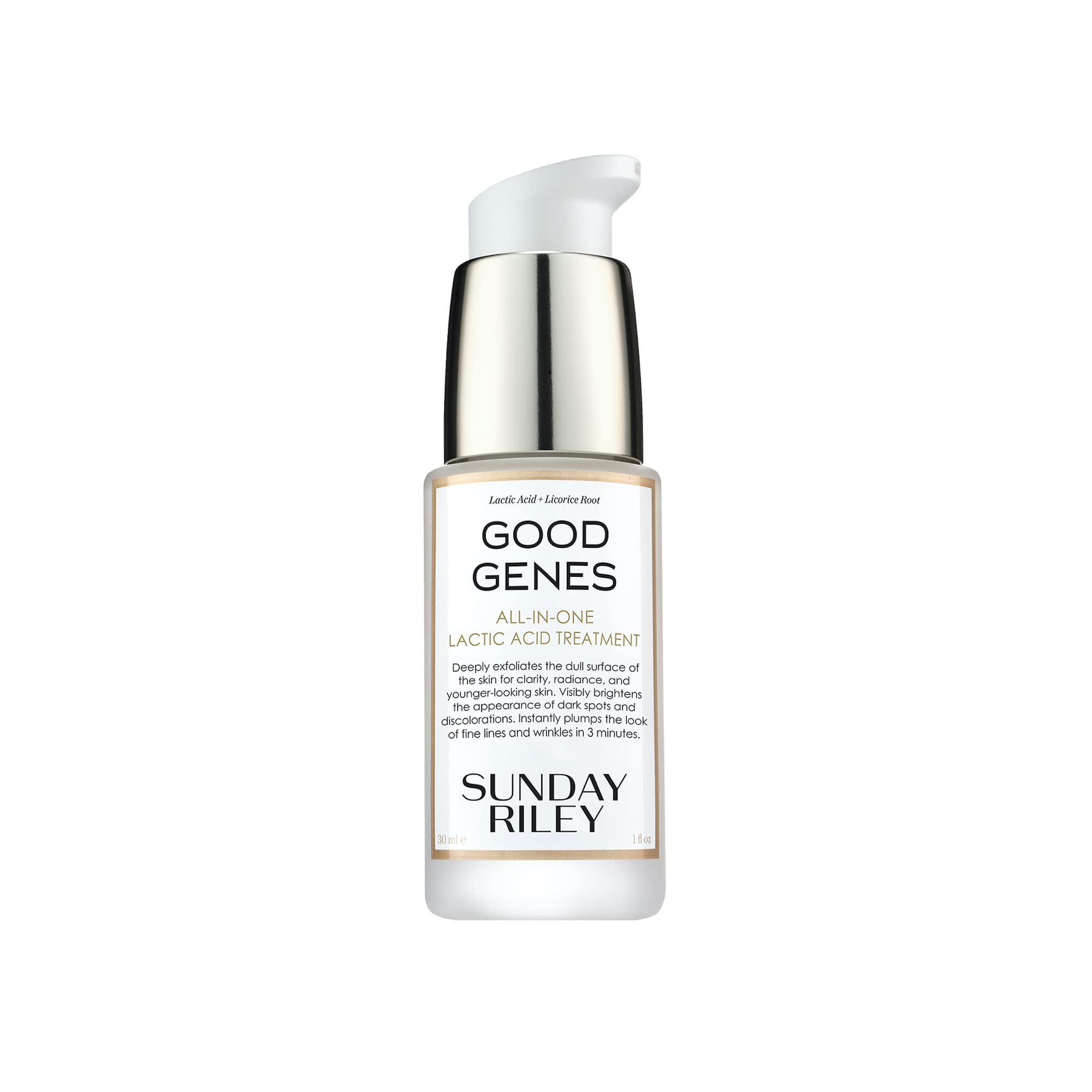 Sunday Riley Good Genes front packaging showing bottle benefit of brightening