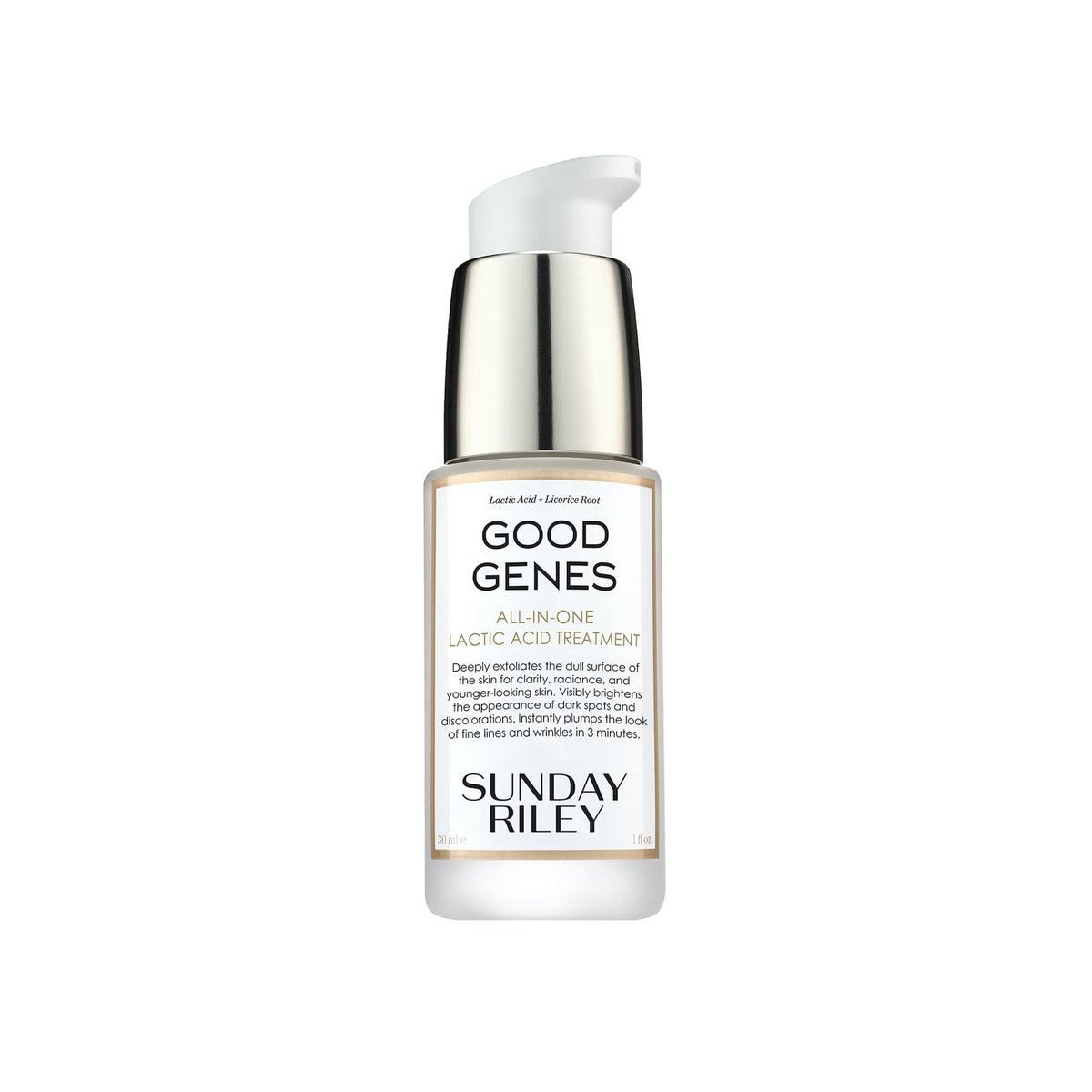Sunday Riley Good Genes front packaging showing bottle benefit of brightening
