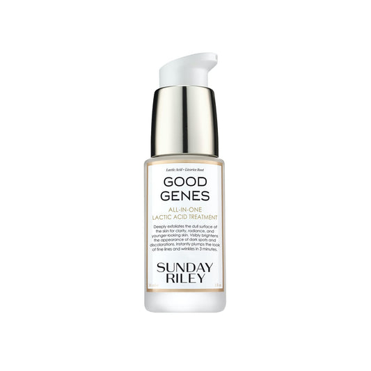 Sunday Riley Good Genes front packaging showing bottle benefit of brightening