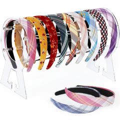 Suneerplay clear headband holder front view showing organized bands and tidy vanity benefit
