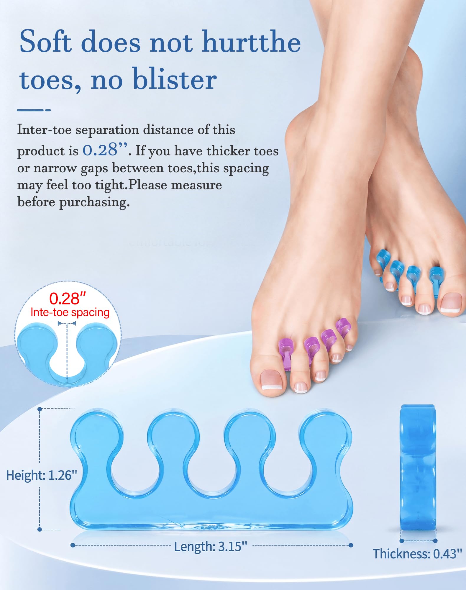 SUNFATT toe separators in use during pedicure showing cleaner polish results