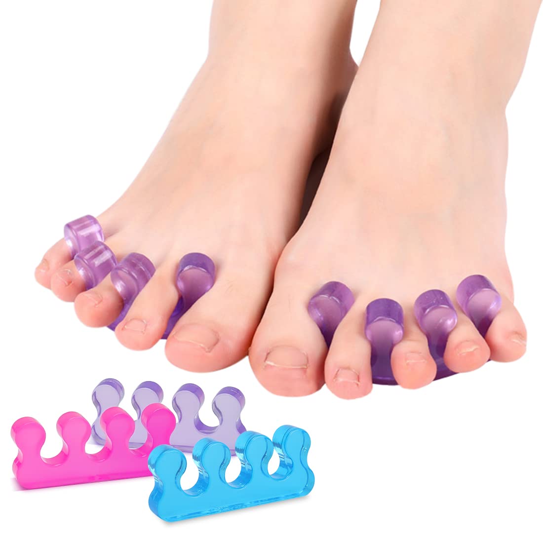 SUNFATT front view showing six gel toe separators and clear packaging, tidy storage benefit