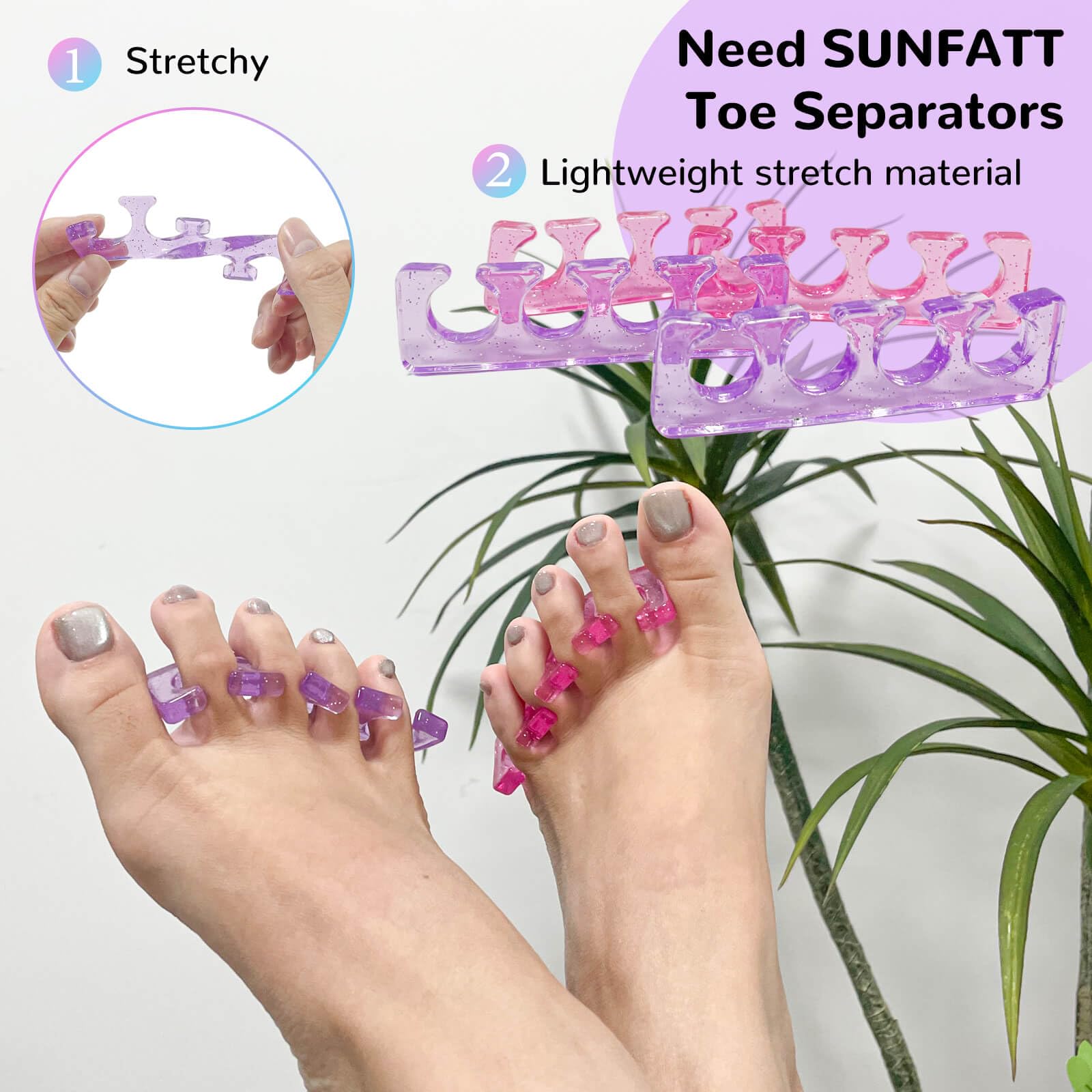 SUNFATT toe separators in use during a pedicure for precise polish