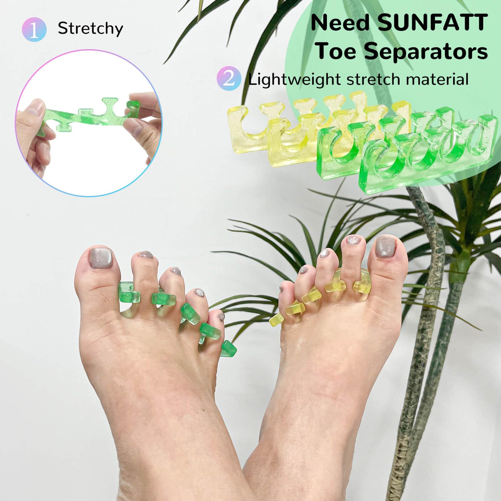 SUNFATT toe separators size comparison beside ruler for scale and fit