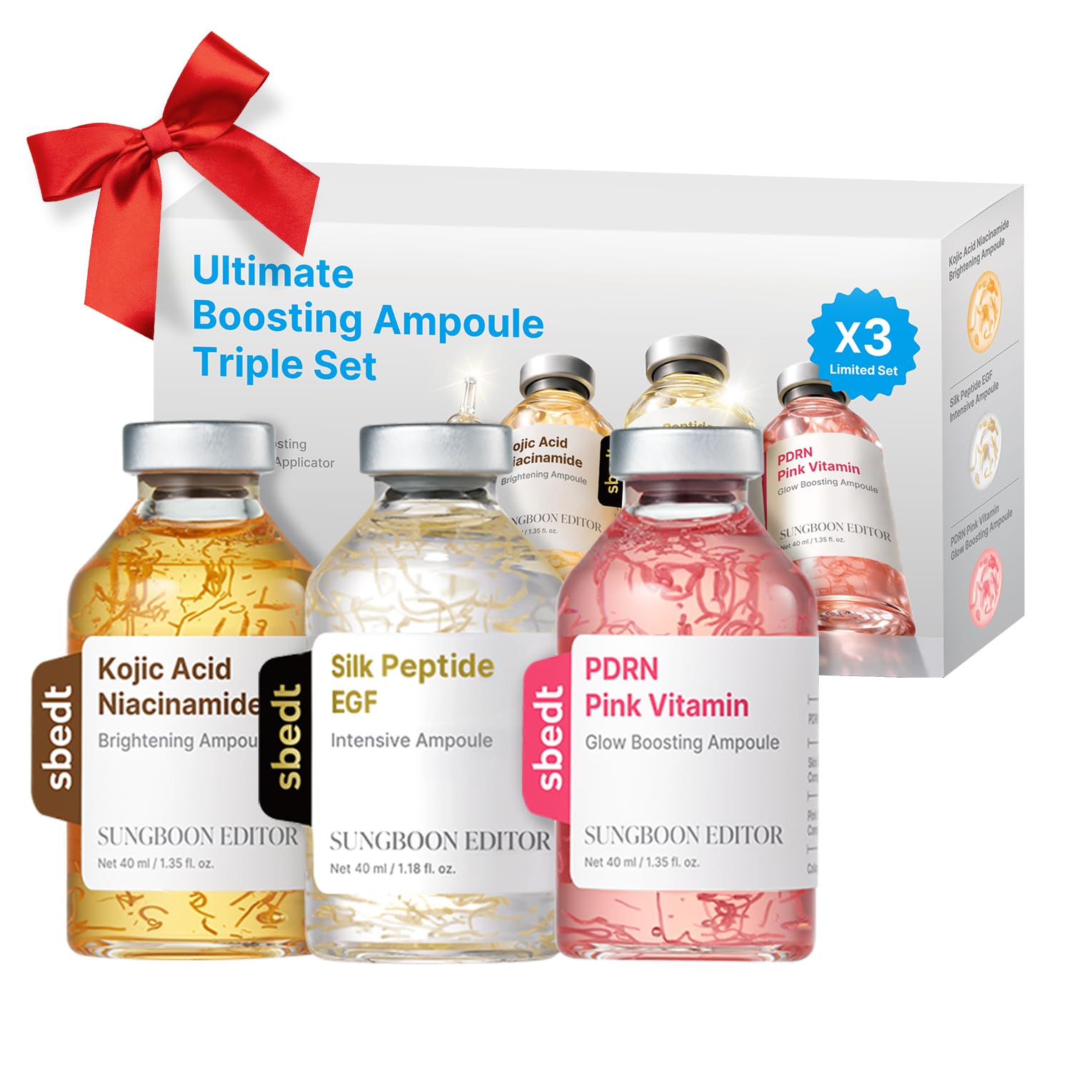 SUNGBOON EDITOR front packaging showing the three ampoules and benefits