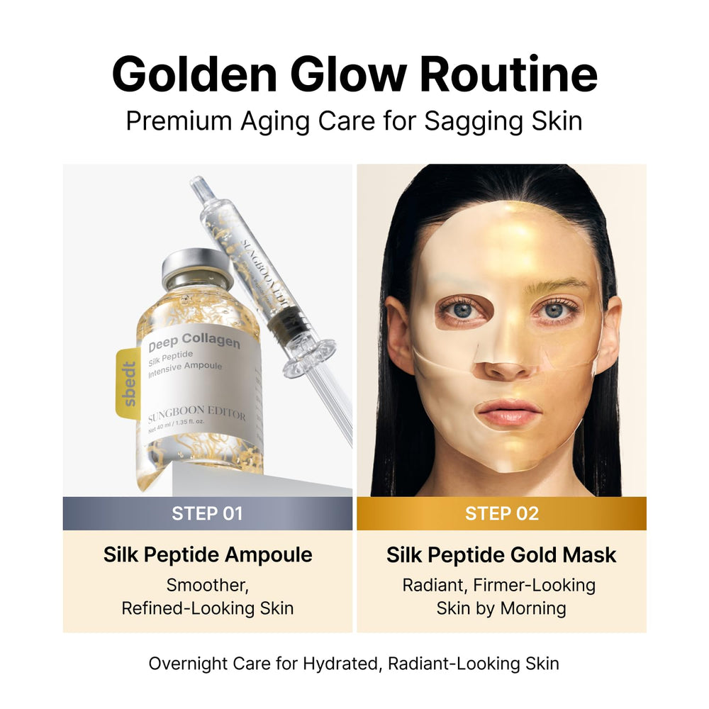 SUNGBOON EDITOR gold mask close-up showing luminous sheet and glow