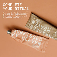 Sunkissed By Heaven applied to face at the beach, offering water resistant sun protection