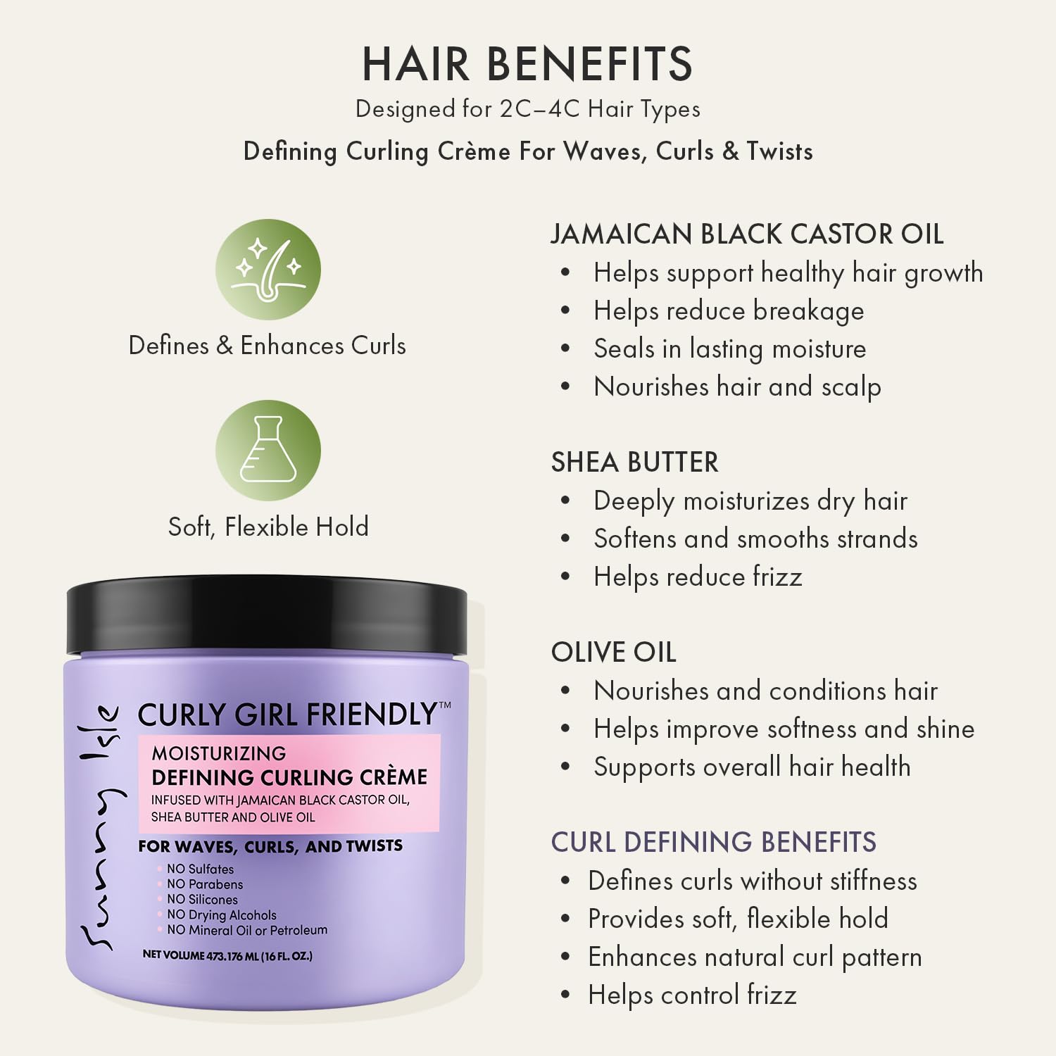 Sunny Isle styling cream on hands applied to wavy hair, improves definition