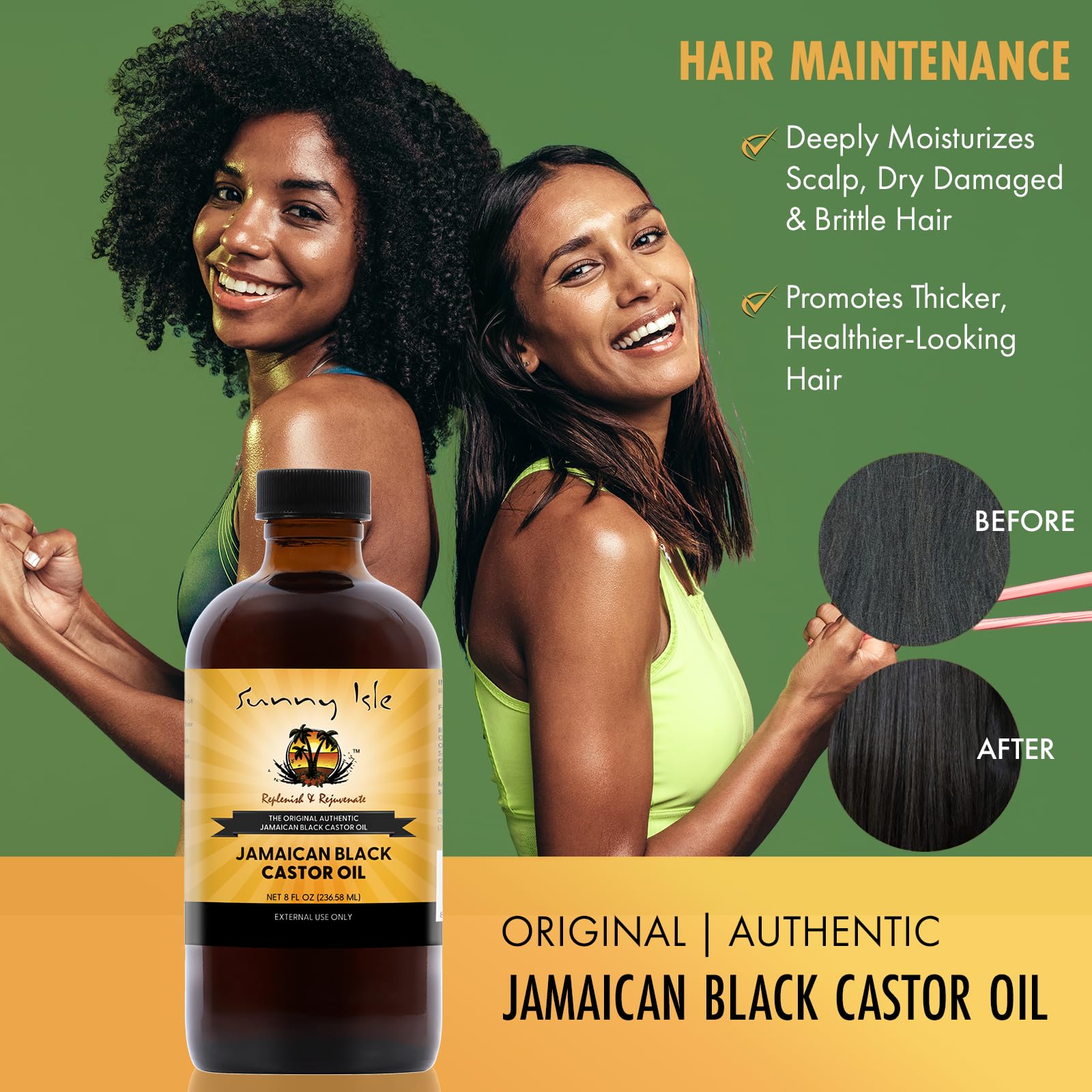 Sunny Isle oil applied to hair as a deep-conditioning treatment