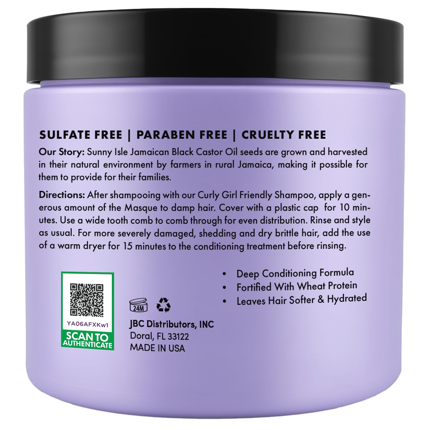 Sunny Isle label close-up highlighting ingredients and benefits