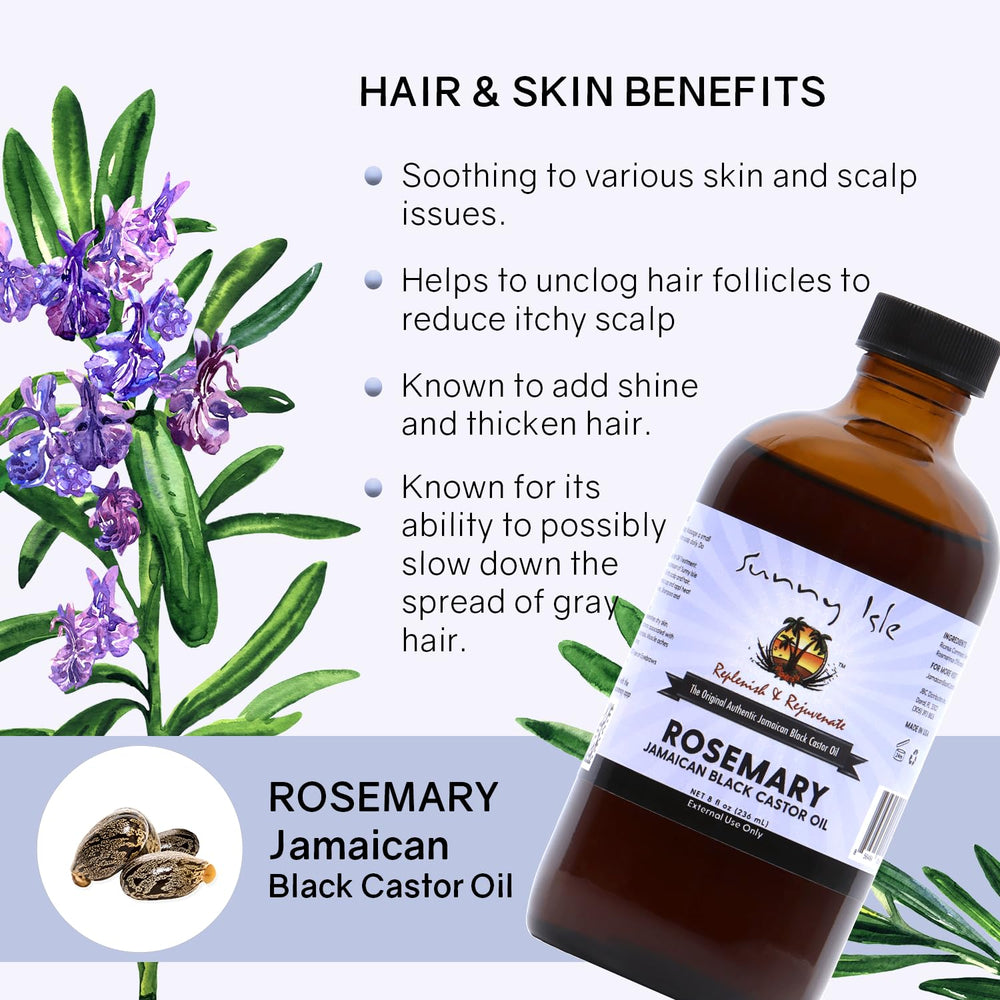 Sunny Isle label rosemary detail highlighting botanical ingredient and natural formulation benefit